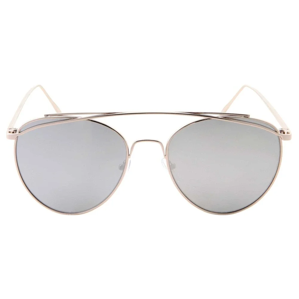 Sunglasses Silver Mirror Lens Gold Frame Fashion Trendy Luxury Metal Round Gafas